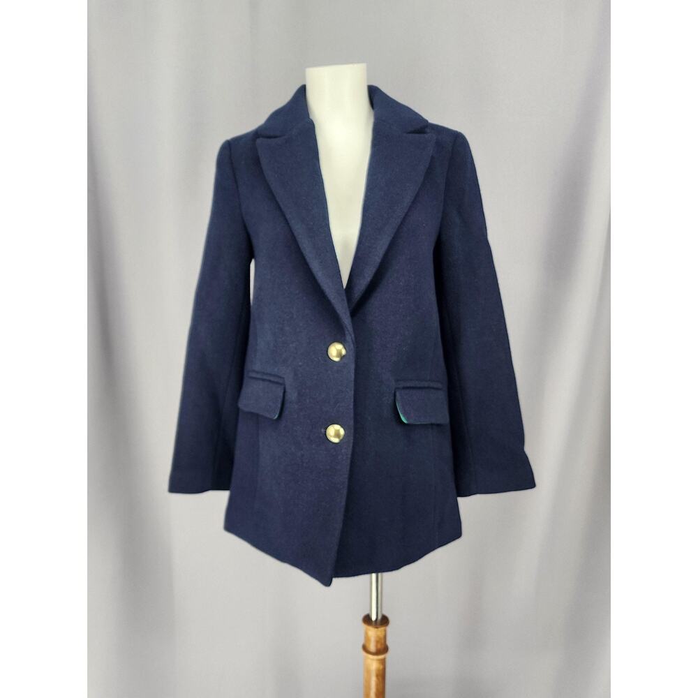 J.Crew Coat Womens Petite P00 Navy Blue Wool Blend Overcoat Gold Button Lagelook